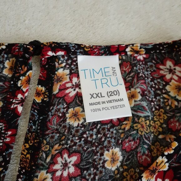 Time and Tru Women's XXL (20) Black Floral Tiered Peplum 3/4 Bell Sleeve Blouse - Picture 5 of 10